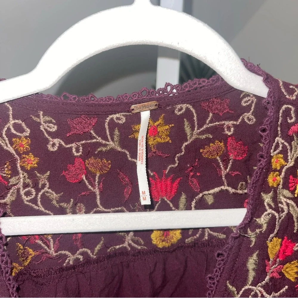 Free‎ People Ava Embroidered V-Neck Pullover Top M
